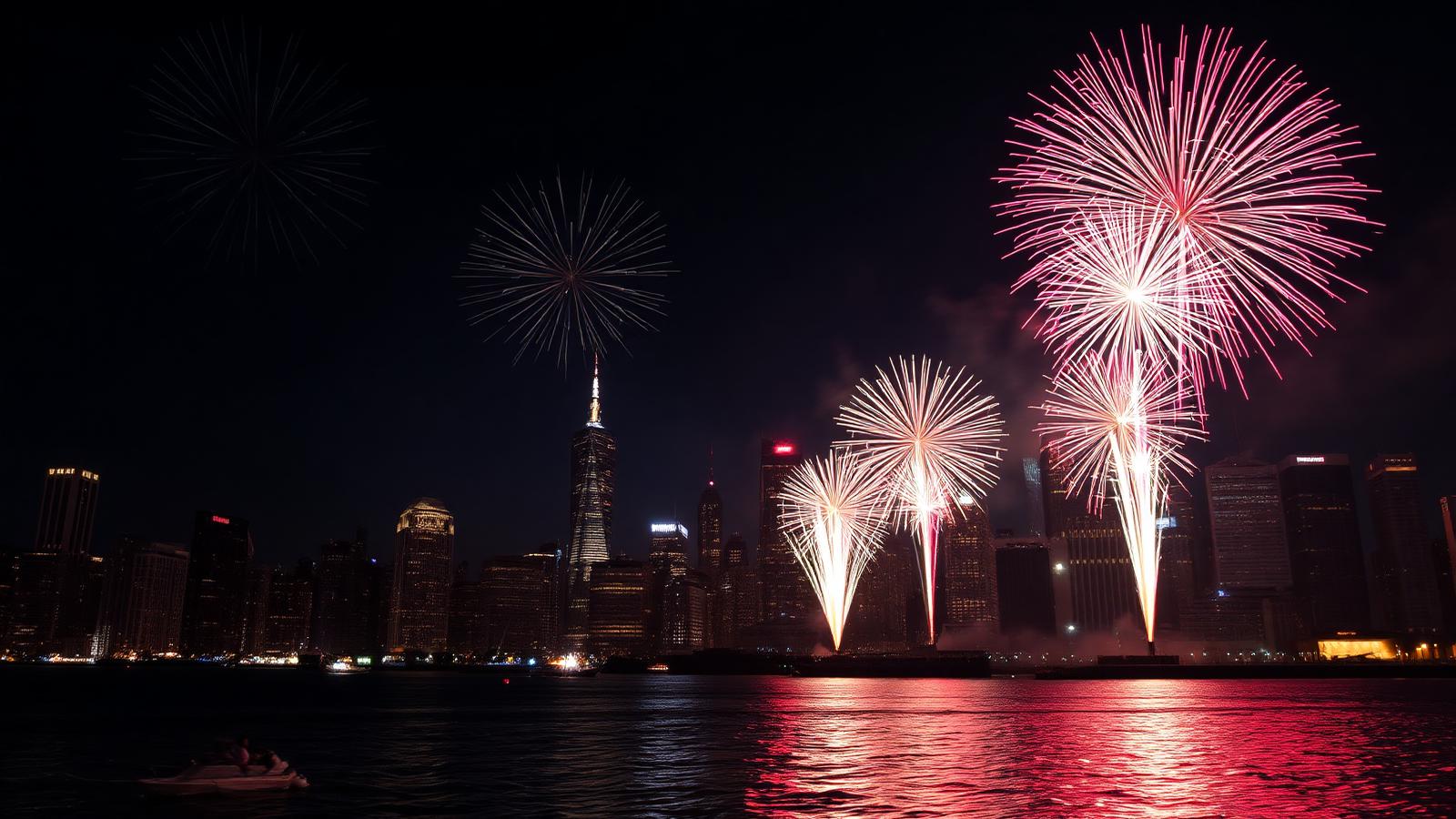Fourth of July fireworks over the New York City skyline